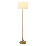 62" Brass Traditional Shaped Floor Lamp With White Frosted Glass Drum Shade