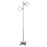 70" Nickel Two Light Tree Floor Lamp With White Frosted Glass Globe Shade