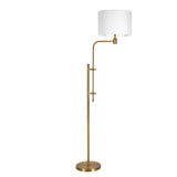 71" Brass Adjustable Floor Lamp With White Fabric Drum Shade