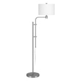 71" Nickel Adjustable Traditional Shaped Floor Lamp With White Frosted Glass Drum Shade