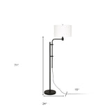 71" Nickel Adjustable Traditional Shaped Floor Lamp With White Frosted Glass Drum Shade