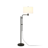 71" Black Adjustable Floor Lamp With White Frosted Glass Drum Shade