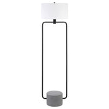 63" Black Column Floor Lamp With White Frosted Glass Drum Shade