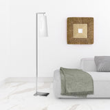 71" Nickel Reading Floor Lamp With White Frosted Glass Cone Shade