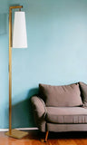 71" Brass Reading Floor Lamp With White Fabric Cone Shade