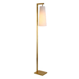 71" Brass Reading Floor Lamp With White Fabric Cone Shade