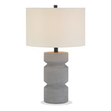 23" Gray Concrete Faceted Column Table Lamp With White Drum Shade