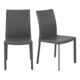 Set of Two Black Upholstered Leather Dining Side Chairs