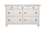 62" White Solid Wood Seven Drawer Double Dresser