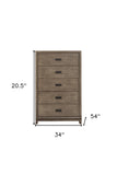 32" Gray Solid Wood Five Drawer Chest