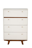 30" Brown and White Solid Wood Four Drawer Chest