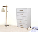 30" White Solid Wood Five Drawer Chest