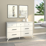 56" White Solid Wood Seven Drawer Double Dresser