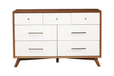 56" Brown and White Solid Wood Seven Drawer Double Dresser