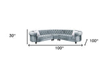 Blue Velvet Curved Three Piece Corner Sectional