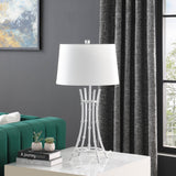 29" Silver Bamboo Design Table Lamp With Off White Drum Shade