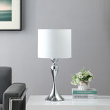 25" Silver Sleek Table Lamp With Off White Drum Shade