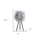 21" Soft Gray Feather Shade Modern Tripod Metal Table Lamp