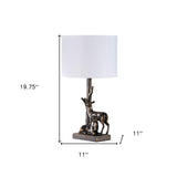 21" Black and White Faux Feather Tripod Table Lamp