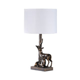 20" Bronze Mom and Baby Deer Table Lamp With White Drum Shade