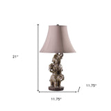 20" Bronze Mom and Baby Deer Table Lamp With White Drum Shade