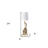 21" Brown Elephant Trio Table Lamp With Brown Bell Shade