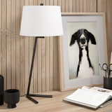 28" Black Metal Table Lamp With White Drum Shade