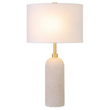 22" Sand Ceramic Table Lamp With White Drum Shade