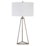 26" Silver Metal Table Lamp With White Drum Shade