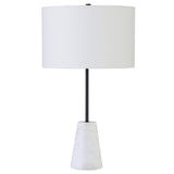 26" Black and White Marble Table Lamp With White Drum Shade