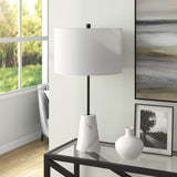 26" Black and White Marble Table Lamp With White Drum Shade