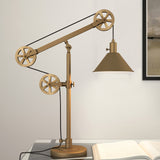 29" Brass Metal Desk Table Lamp With Brass Cone Shade