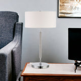 25" Gray Metal Two Light Table Lamp With White Drum Shade