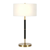 25" Black and Gold Metal Two Light Table Lamp With White Drum Shade