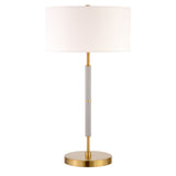 25" Gray and Gold Metal Two Light Table Lamp With White Drum Shade