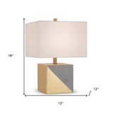 26" Gold Metal Arched Table Lamp With White Square Shade