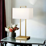 28" Brass Metal Table Lamp With White Shade