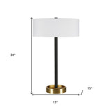 18" Brass Metal Desk Table Lamp With Brass Drum Shade