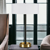 24" Black and Gold Metal Table Lamp With White Drum Shade