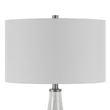 25" Nickel Glass Table Lamp With White Drum Shade