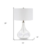 25" Nickel Glass Table Lamp With White Drum Shade