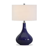 25" Navy Blue Glass Table Lamp With White Drum Shade