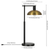 25" Black Metal Desk Table Lamp With Black Bowl Shade