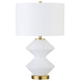 23" White and Gold Glass Table Lamp With White Drum Shade