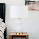 23" White and Gold Glass Table Lamp With White Drum Shade