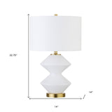 23" White and Gold Glass Table Lamp With White Drum Shade