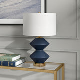 23" Blue and Gold Glass Table Lamp With White Drum Shade