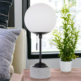 18" Gray and Black Concrete Globe Table Lamp With White Globe Shade