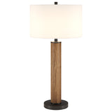 29" Brown and Black Metal Table Lamp With White Drum Shade