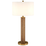 29" Gold and Brown Metal Table Lamp With White Drum Shade